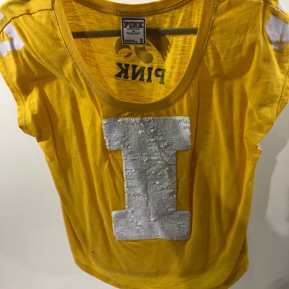 PINK Victoria's Secret Tops Crop Top Football Jersey Cut Sequined Hawkeye Poshmark